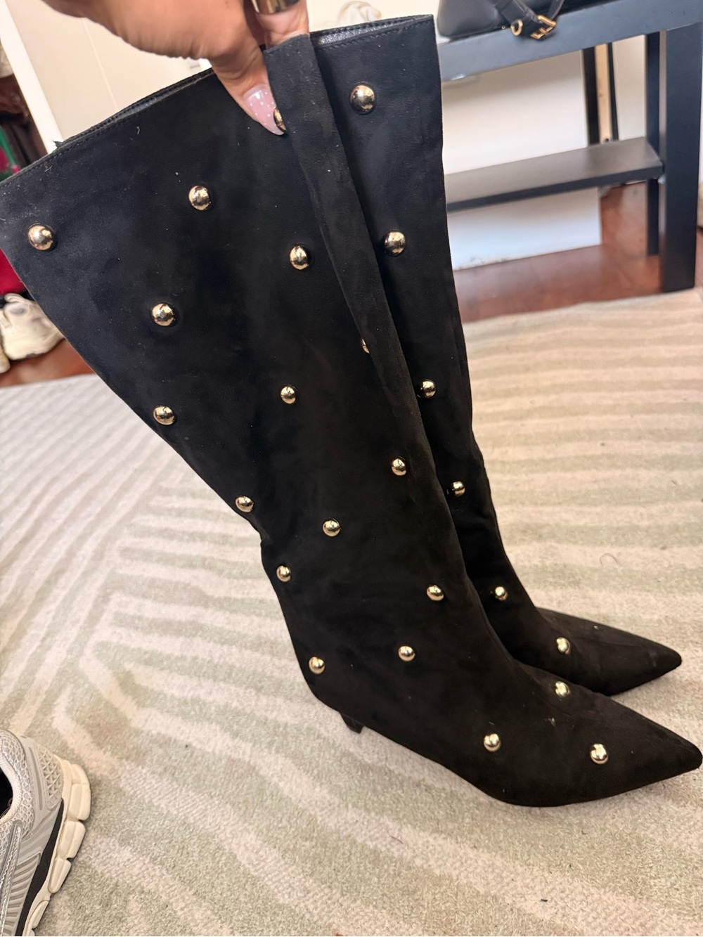a new day Black Knee-High Studded Pointed Toe Boots